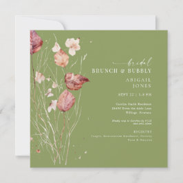 Vierkant Mos Groen Herfst Bridal Brunch & Bubbly Kaart