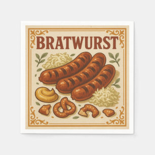 Vierkant ontwerp (Bratwurst, Retro Stijl) voor de  Servet
