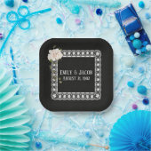 Vierkant op zwart leder papieren bordje (Feest)