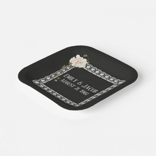 Vierkant op zwart leder papieren bordje (Gebogen)