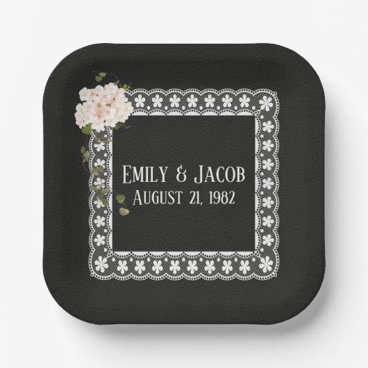 Vierkant op zwart leder papieren bordje (Voorkant)