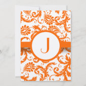 Vierkant Oranje Damast Monogram Trouw Uitnodiging (Achterkant)