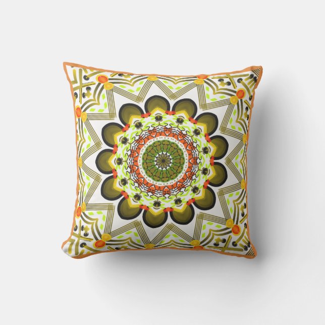 Vierkant oranje, geel, Mandala Red Buitenkussen (Voorkant)