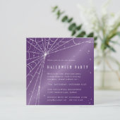 Vierkant Paars Glanzend Spinneweb Halloween Feest Kaart (Staand voorkant)
