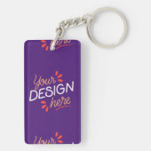 Vierkant paars grafisch element met speels oranje sleutelhanger (achterkant)