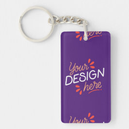 Vierkant paars grafisch element met speels oranje sleutelhanger