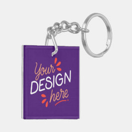 Vierkant paars grafisch element met speels oranje sleutelhanger