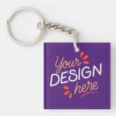 Vierkant paars grafisch element met speels oranje sleutelhanger (Voorkant)