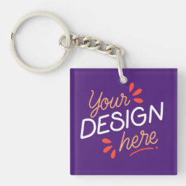 Vierkant paars grafisch element met speels oranje sleutelhanger