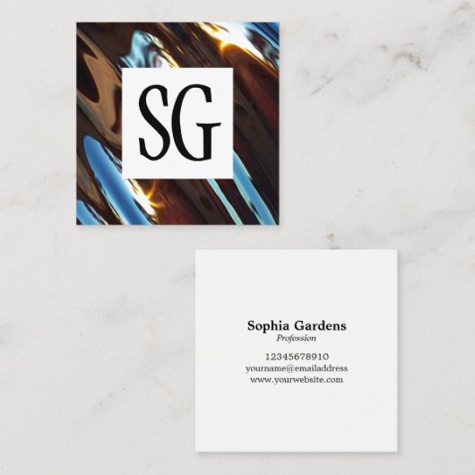 Vierkant paneel - Initialen - Abstract metaal Vierkante Visitekaartje (Voorkant / Achterkant)