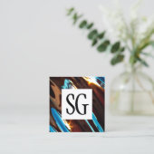 Vierkant paneel - Initialen - Abstract metaal Vierkante Visitekaartje (Staand voorkant)