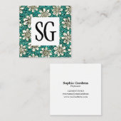Vierkant paneel - Initialen - Bloemen Vierkante Visitekaartje (Voorkant / Achterkant)
