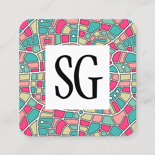 Vierkant paneel - Initialen - Kaart Patroon 030520 Vierkante Visitekaartje (Voorkant)