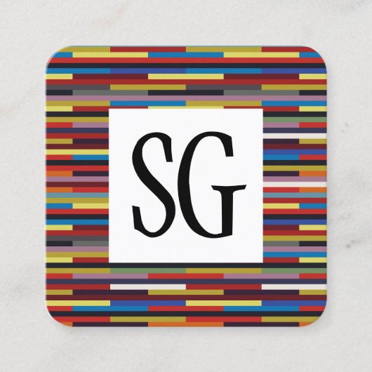 Vierkant paneel - Initialen - kleurrijke strepen Vierkante Visitekaartje (Voorkant)