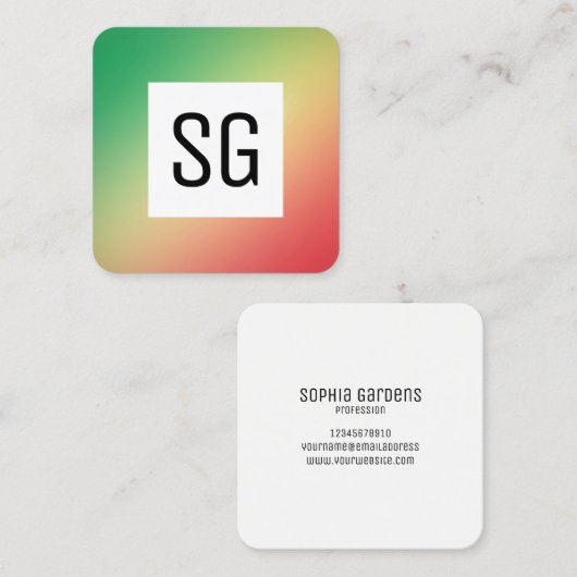 Vierkant paneel - Initialen - Verloopgradiënt Grn, Vierkante Visitekaartje (Voorkant / Achterkant)