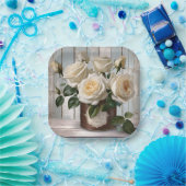 Vierkant papier Borden Shabby Chic White Roses Papieren Bordje (Feest)