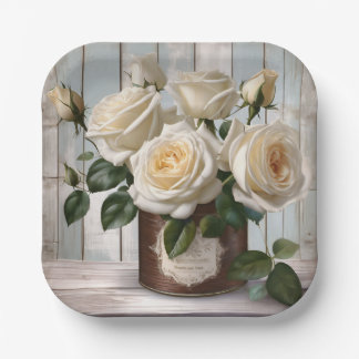 Vierkant papier Borden Shabby Chic White Roses Papieren Bordje
