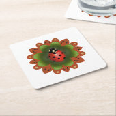 Vierkant papier onderzetter met uniek lieveheersbe (Schuin)