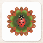 Vierkant papier onderzetter met uniek lieveheersbe (Voorkant)