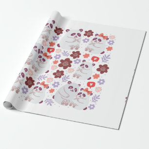 Vierkant poster met schattige pandaparen die verli cadeaupapier