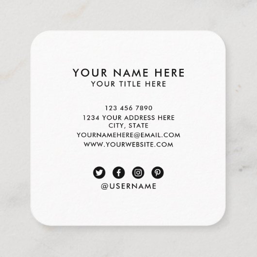 Vierkant professioneel wit voeg uw aangepaste logo vierkante visitekaartje (Achterkant)