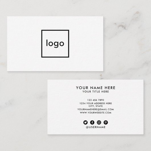 Vierkant professioneel wit voeg uw aangepaste logo visitekaartje (Voorkant / Achterkant)