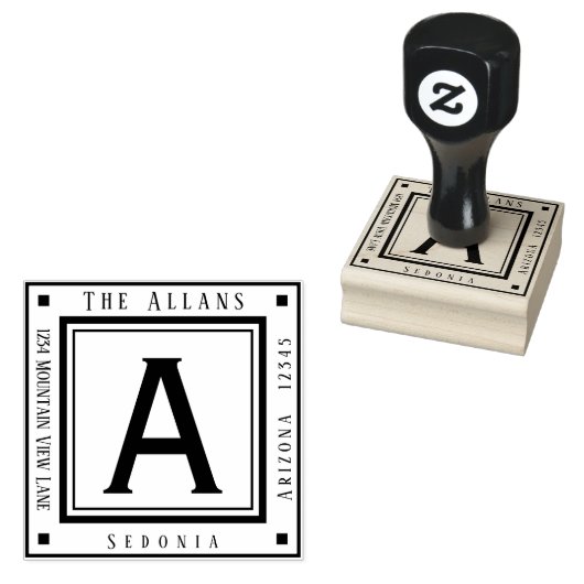 Vierkant retouradres monogram rubberstempel (Gestempeld)