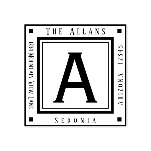 Vierkant retouradres monogram rubberstempel (Afrduk)