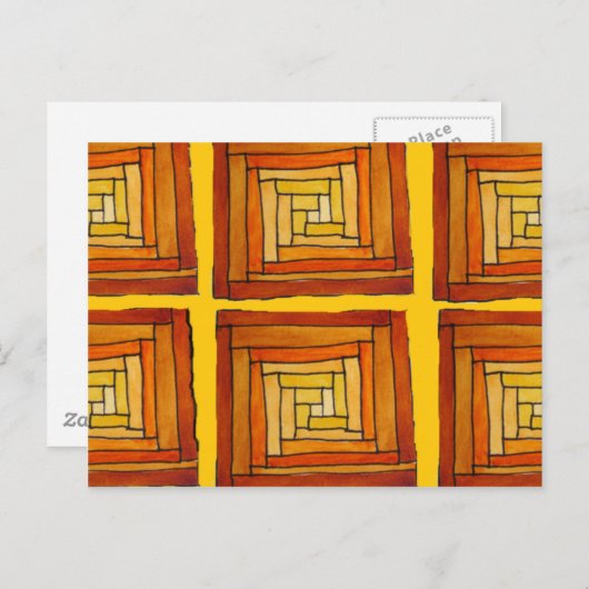 vierkant retro art deco bruin patroon briefkaart (Voorkant / Achterkant)