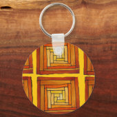 vierkant retro art deco bruin patroon sleutelhanger (Voorkant)