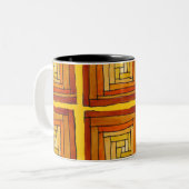 vierkant retro art deco bruin patroon tweekleurige koffiemok (Voorkant links)