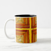 vierkant retro art deco bruin patroon tweekleurige koffiemok (Links)
