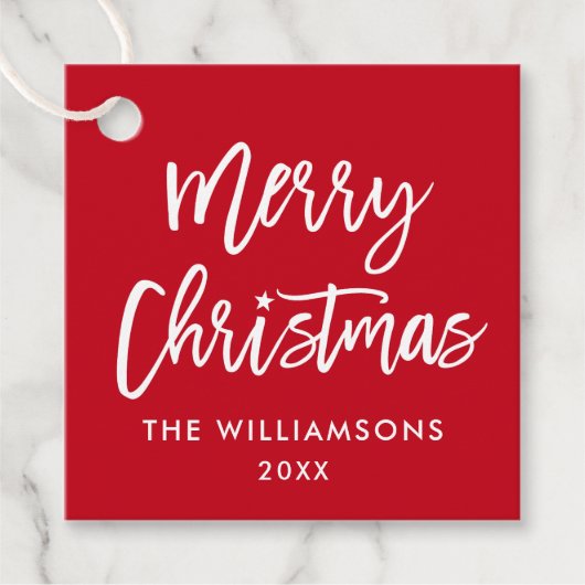 Vierkant Rood met de moderne kerstster voor pensee Bedankjes Labels (Voorkant)