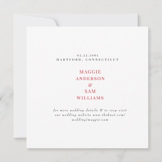 Vierkant Rood & Zwart Damask Wedding Save the Date (Achterkant)