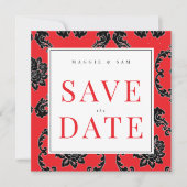 Vierkant Rood & Zwart Damask Wedding Save the Date (Voorkant)