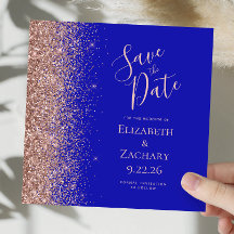 Vierkant Royal Blauw Roze Goud Save the Date