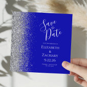 Vierkant Royal Blue Silver Glitter Save the Date Aankondiging
