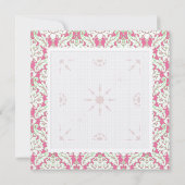 Vierkant Roze en Groen Damask Vakantie Uitnodiging (Achterkant)