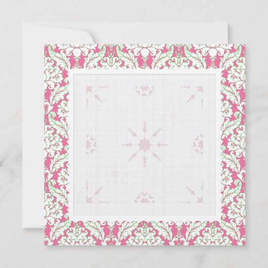 Vierkant Roze en Groen Damask Vakantie Uitnodiging (Achterkant)