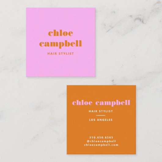 Vierkant Roze & Sinaasappel, Kleurrijk & Creatief, Vierkante Visitekaartje (Voorkant / Achterkant)