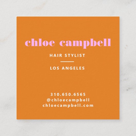 Vierkant Roze & Sinaasappel, Kleurrijk & Creatief, Vierkante Visitekaartje (Achterkant)