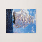 Vierkant schip met bemanning op zee legpuzzel (Horizontaal)