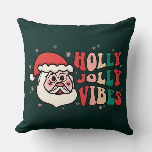 Vierkant Sierkussen Holly Jolly Vibes (Voorkant)