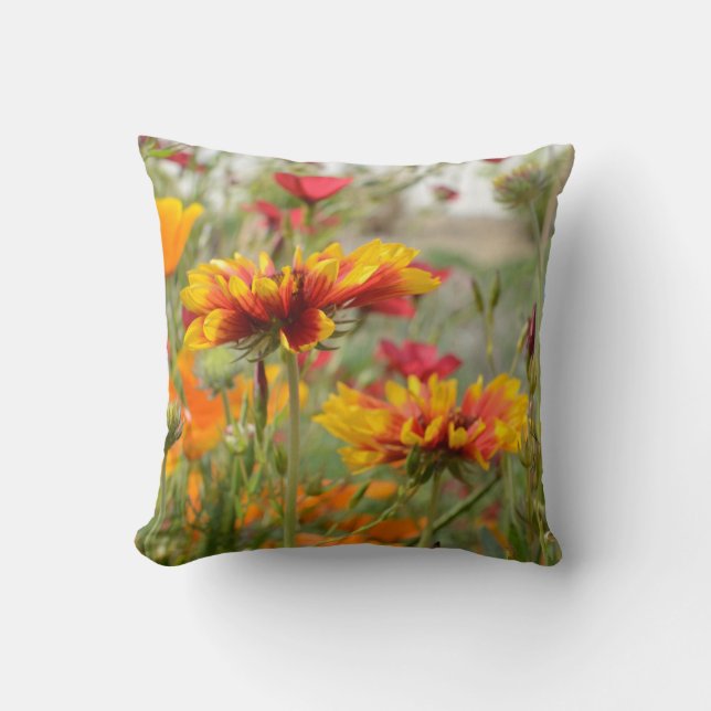 Vierkant Sierkussen met ontwerp voor wilde bloemen (Voorkant)