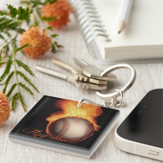 Vierkant Sleutelhanger van de Baseball Pattern-lov (Voorkant Rechts)