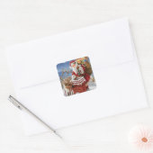 Vierkant sticker met Kerstman op dak (Envelop)