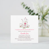 Vierkant tea set Bridal Shower Invitations, roze Kaart (Staand voorkant)