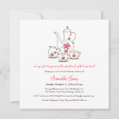 Vierkant tea set Bridal Shower Invitations, roze Kaart (Voorkant)
