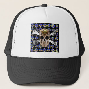 Vierkant van de schedel en Botten en kompas zwart Trucker Pet