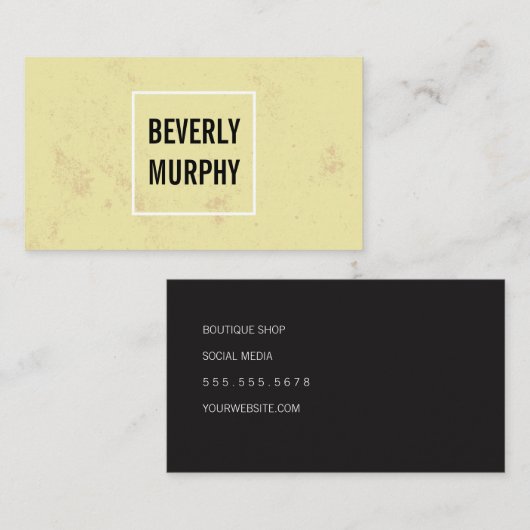 Vierkant versiering en geel textiel visitekaartje (Voorkant / Achterkant)